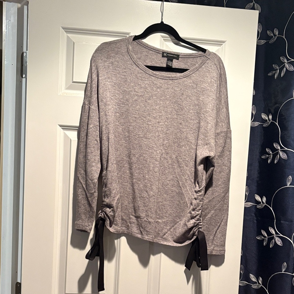 INC International Concepts Heather Gray top with Black Tie Accents